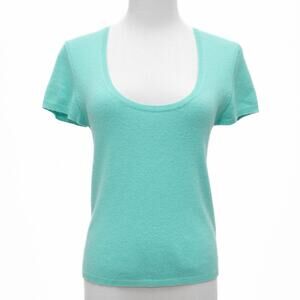 tseSAY Light Green Short Sleeve 100% Cashmere Scoop Neck Sweater Size Medium